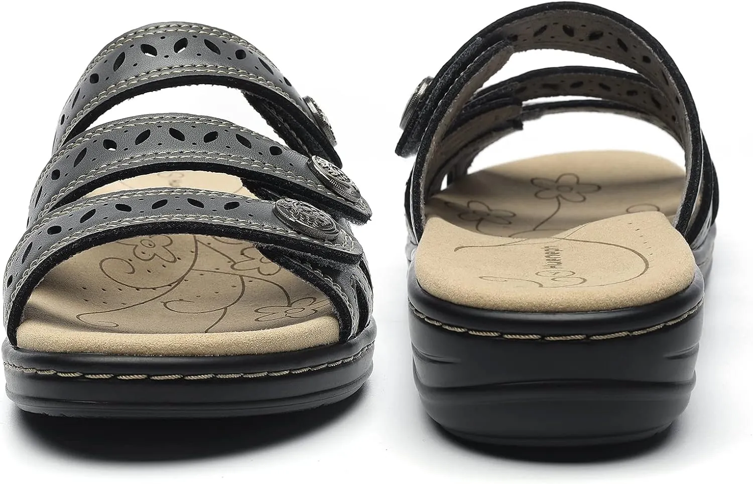 Women's Comfort Leather Slides Lightweight Flat Sandals Cute Slip On Casual Walking Slippers