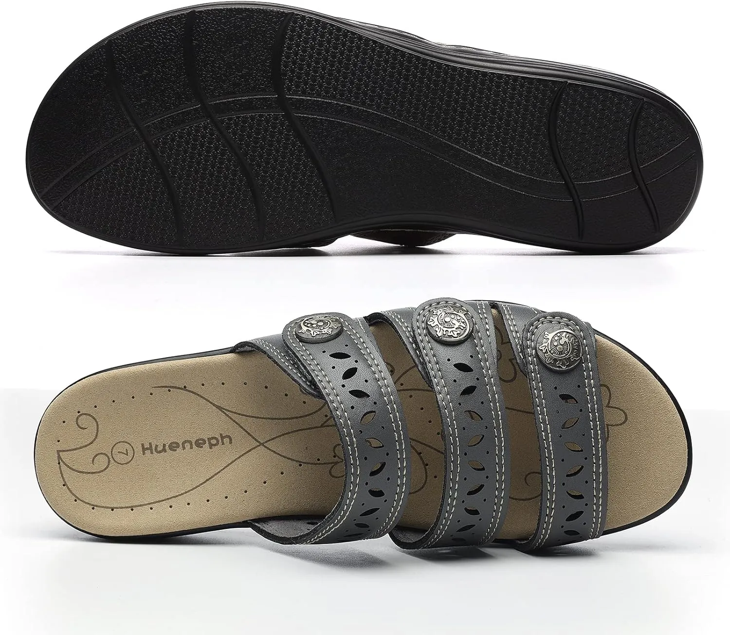 Women's Comfort Leather Slides Lightweight Flat Sandals Cute Slip On Casual Walking Slippers