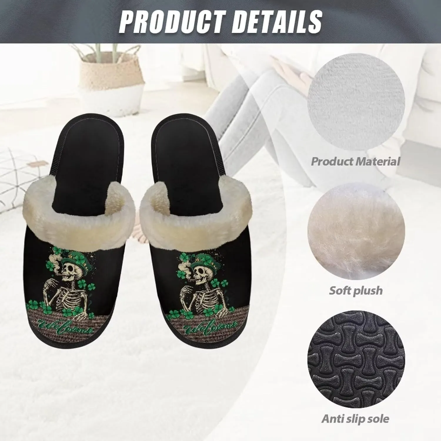 Womens Cotton Casual House Shoes Breathable Warm Slippers Comfortable Cute Fashion Breathable Shoes for Walking US XS-XL Black Sole