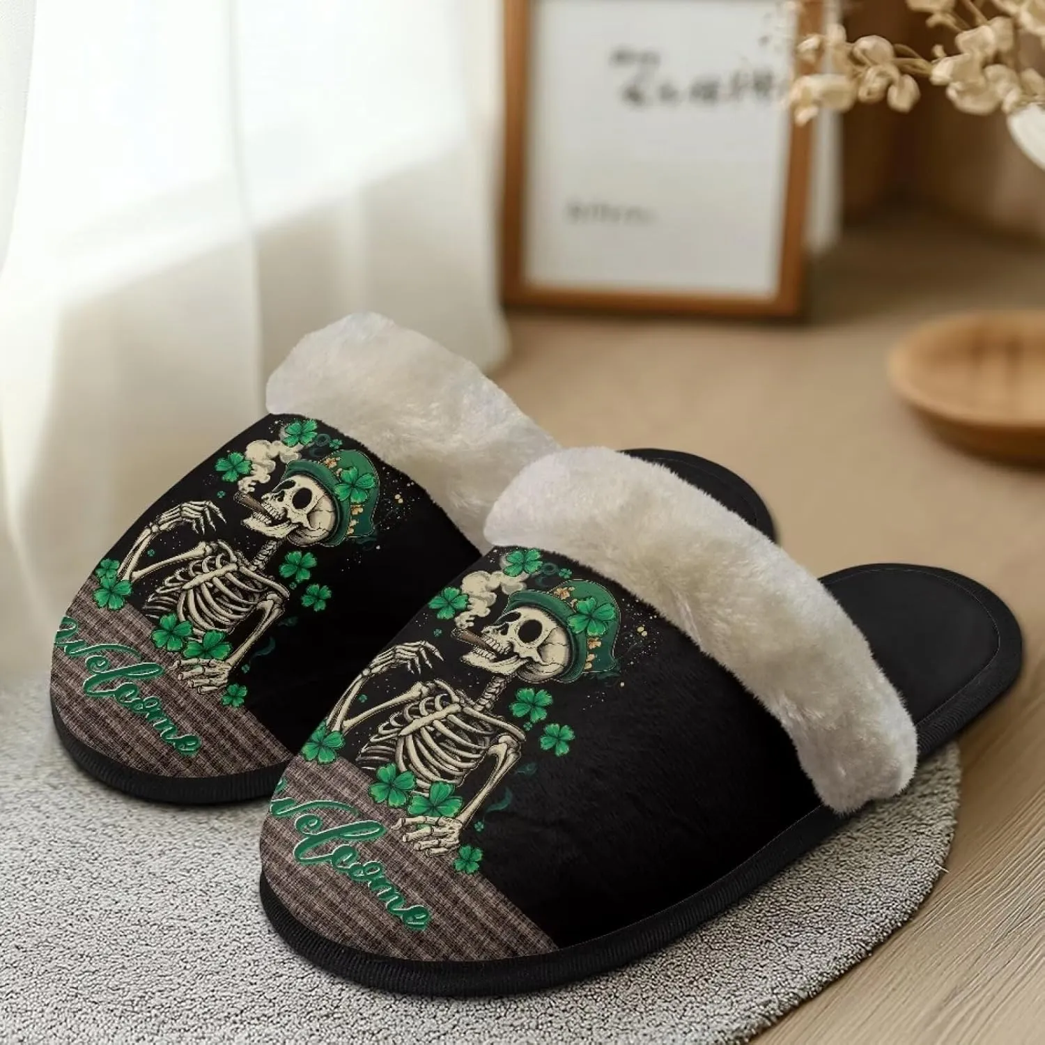 Womens Cotton Casual House Shoes Breathable Warm Slippers Comfortable Cute Fashion Breathable Shoes for Walking US XS-XL Black Sole