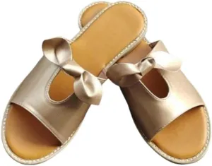 Women’s Cozy Bow Tie Slippers – Soft Open-Toe Round Toe Solid Color Flat Slides for Indoor & Outdoor Wear, Breathable, Lightweight & Easy Slip-On Design Outdoor daily life on the beach