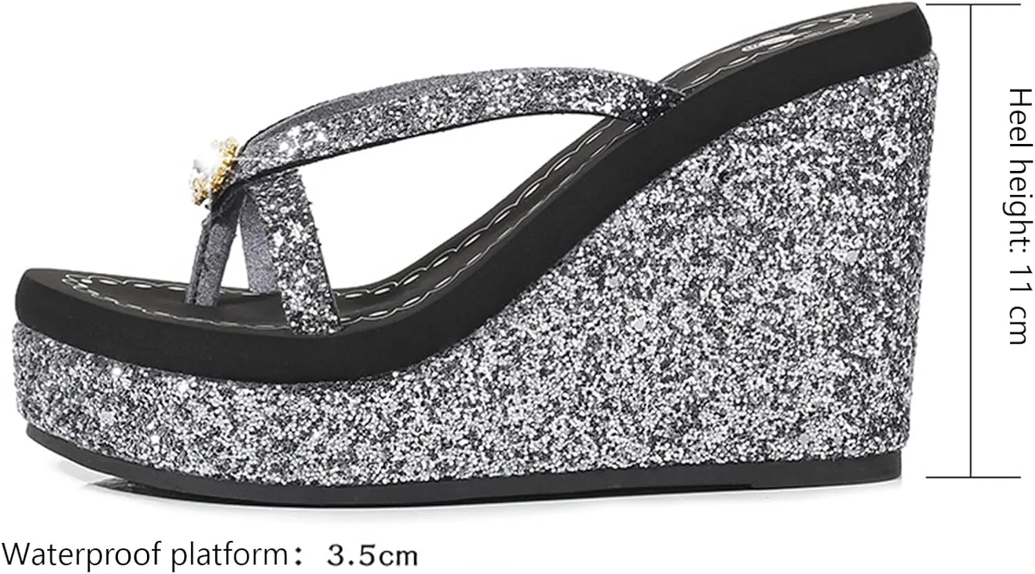 Women's Crystal Sequin Wedge Flip-Flops,4.33" Heel Height Platform Flip Flops for Women,Comfy Nonslip Summer Thong Sandal