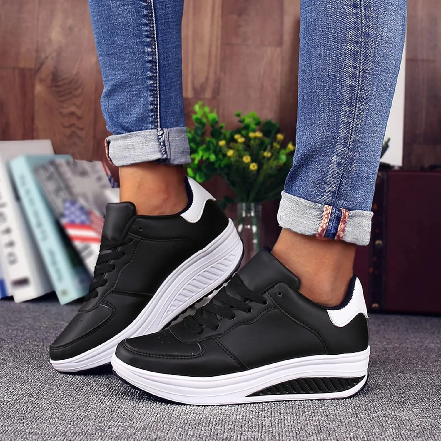 Women's Espadrille Platform Sneakers Chunky Fashion Casual Shoes for Women Comfortable Walking Lightweight Non Slip Memory Foam Insole Sneakers for Women