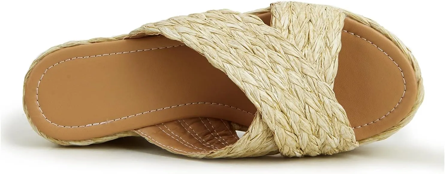 Womens Espadrille Platform Wedge Sandal Open Toe High Heel Elastic Ankle Strap Wedges