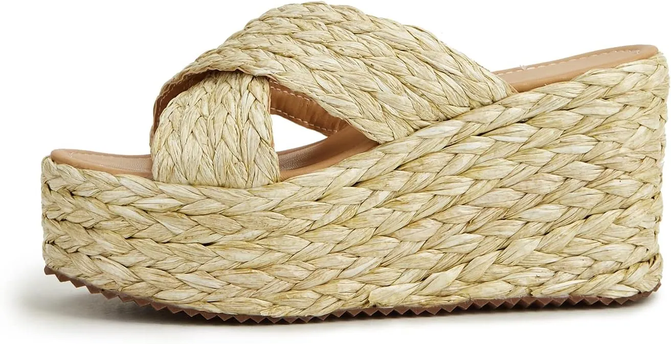 Womens Espadrille Platform Wedge Sandal Open Toe High Heel Elastic Ankle Strap Wedges