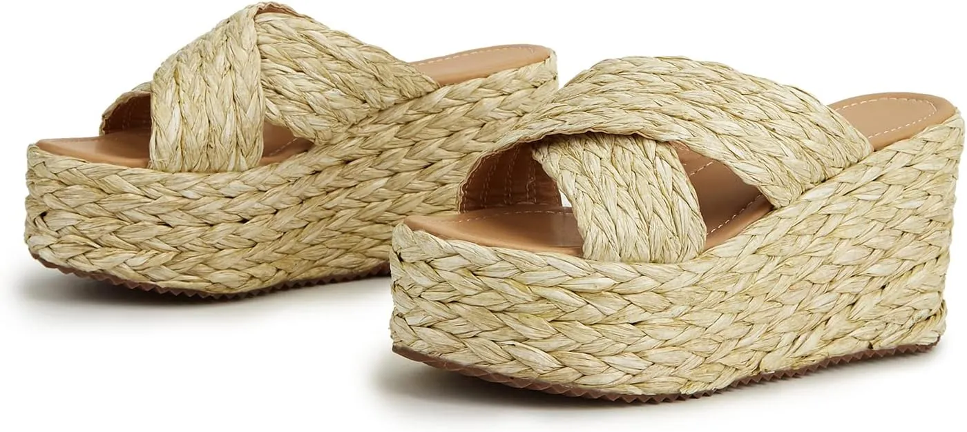Womens Espadrille Platform Wedge Sandal Open Toe High Heel Elastic Ankle Strap Wedges