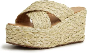 Womens Espadrille Platform Wedge Sandal Open Toe High Heel Elastic Ankle Strap Wedges