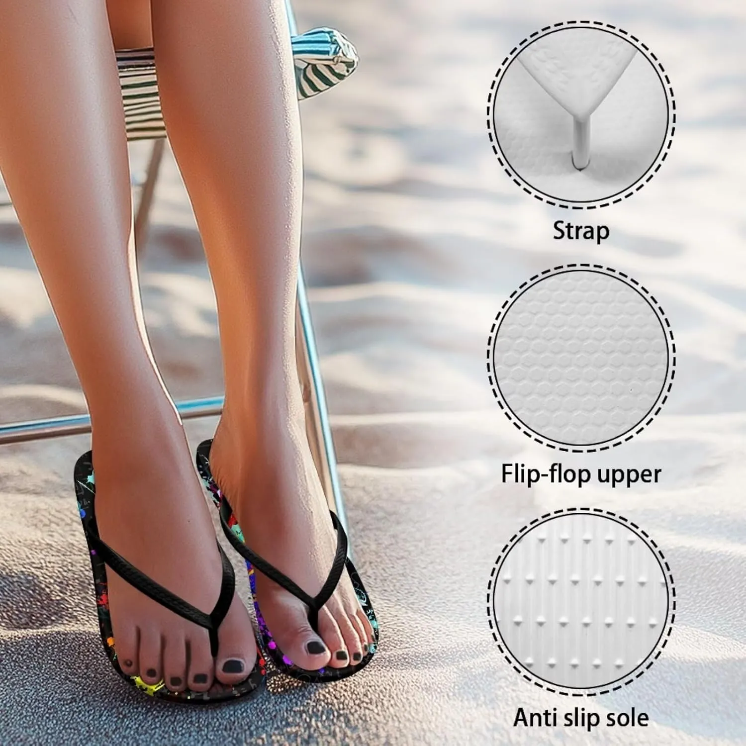 Women's Flip-Flops Colorful Patterns Slippers Women's Casual Sandals Indoor Outdoor