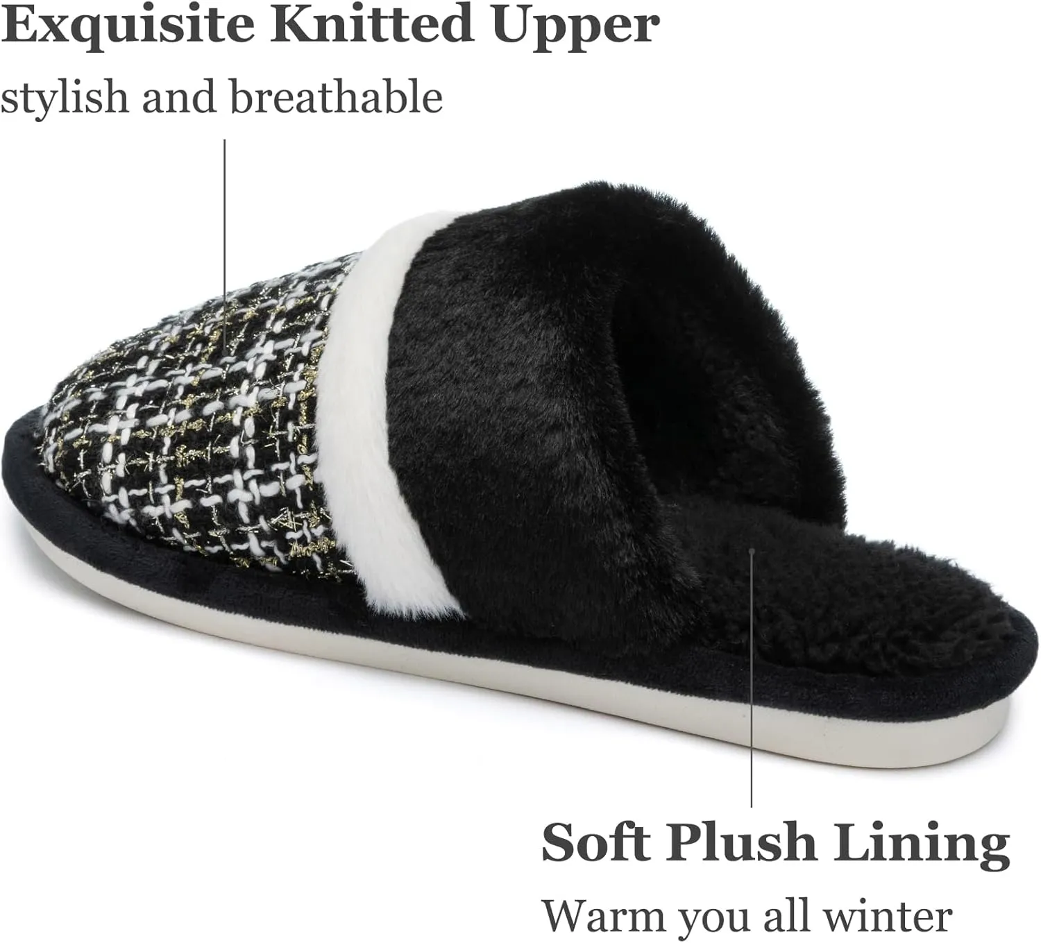 Women's Fuzzy Memory Foam Slippers Warm Gifts Trendy House Slippers Anti-Skid Rubber House Shoes for Women Mom Girlfriend Indoor Outdoor