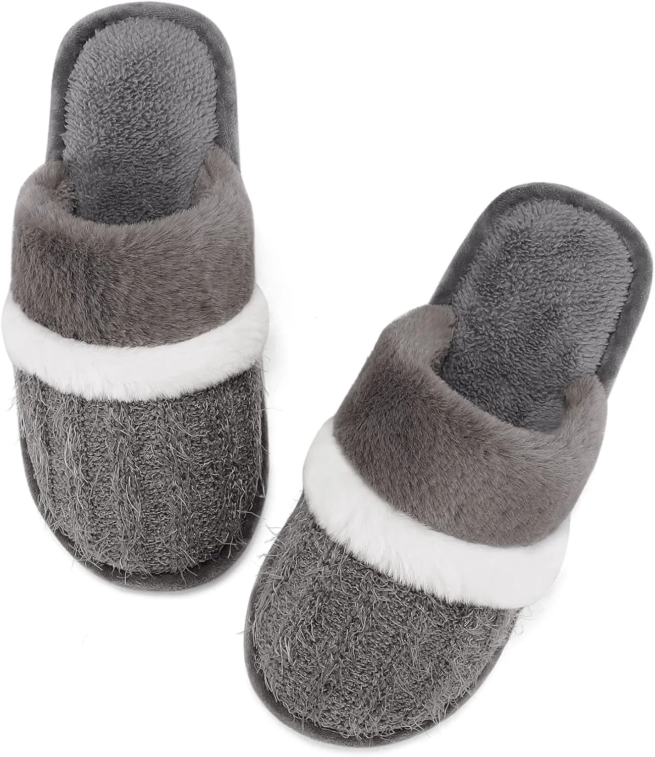 Women's Fuzzy Memory Foam Slippers Warm Gifts Trendy House Slippers Anti-Skid Rubber House Shoes for Women Mom Girlfriend Indoor Outdoor