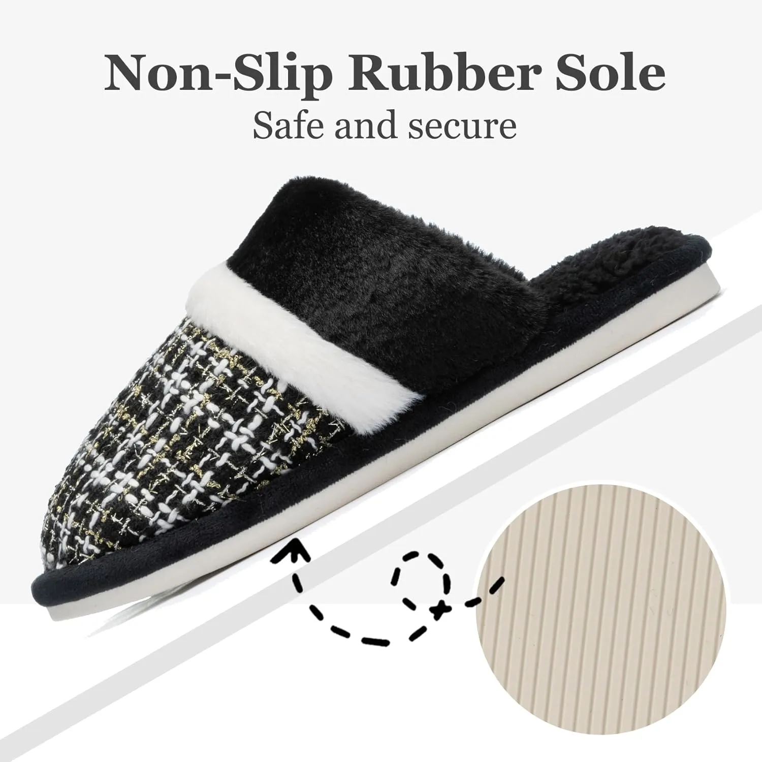 Women's Fuzzy Memory Foam Slippers Warm Gifts Trendy House Slippers Anti-Skid Rubber House Shoes for Women Mom Girlfriend Indoor Outdoor
