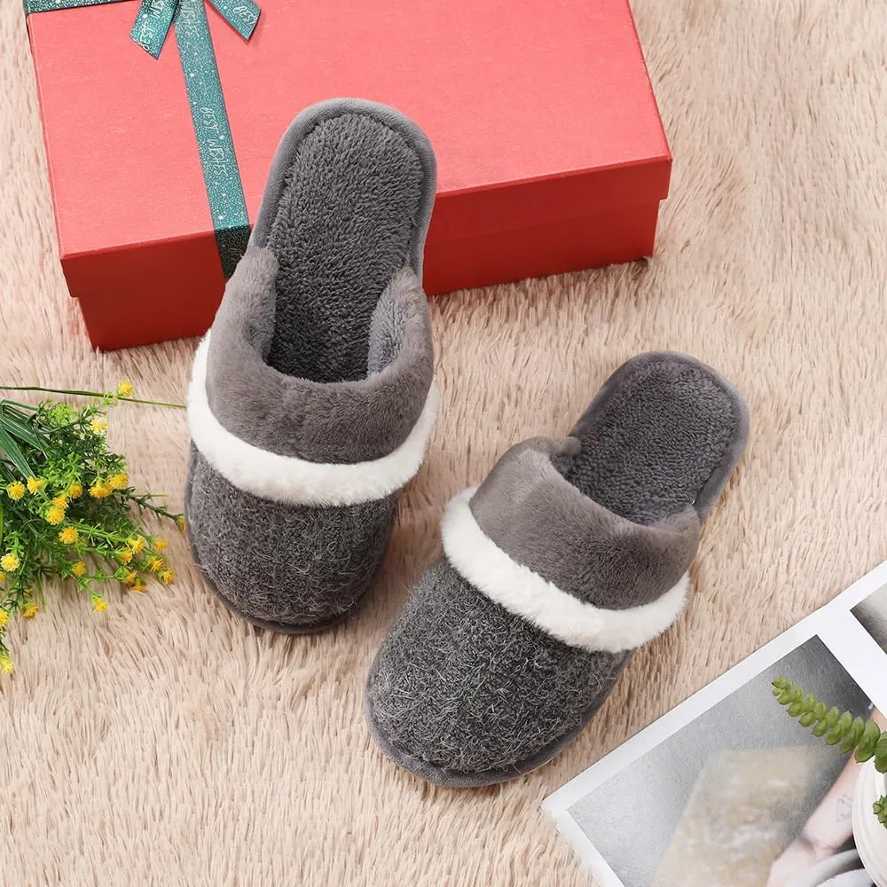 Women's Fuzzy Memory Foam Slippers Warm Gifts Trendy House Slippers Anti-Skid Rubber House Shoes for Women Mom Girlfriend Indoor Outdoor