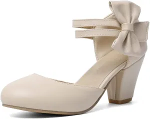 Women's High Heel Sandal Pumps Closed Round Toe Double Ankle Strap Bow Fashion Party Dress Shoes