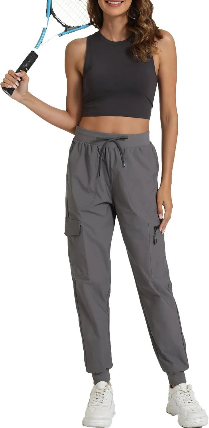 Women's Joggers with Pockets, Hiking Cargo Water Resistant Lightweight Pants for Women Workout Athletic Travel Camping