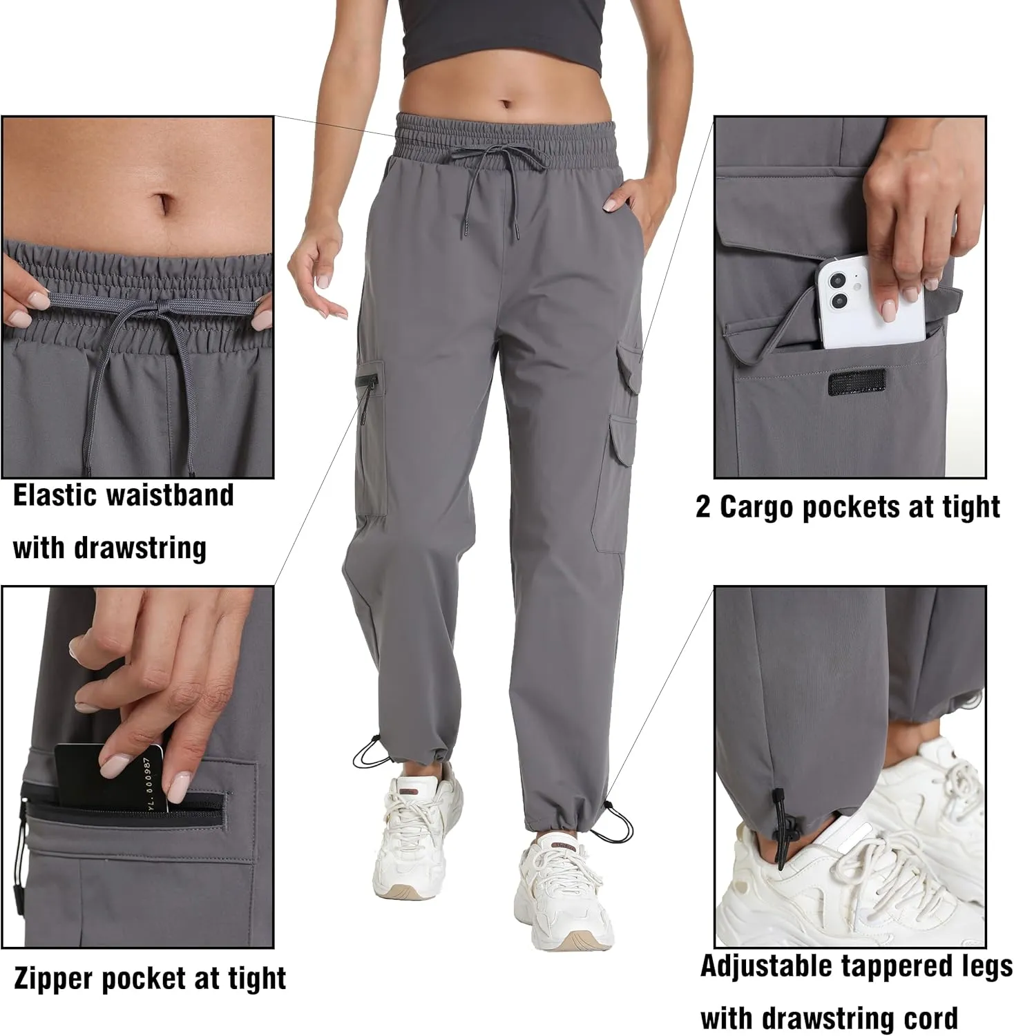 Women's Joggers with Pockets, Hiking Cargo Water Resistant Lightweight Pants for Women Workout Athletic Travel Camping