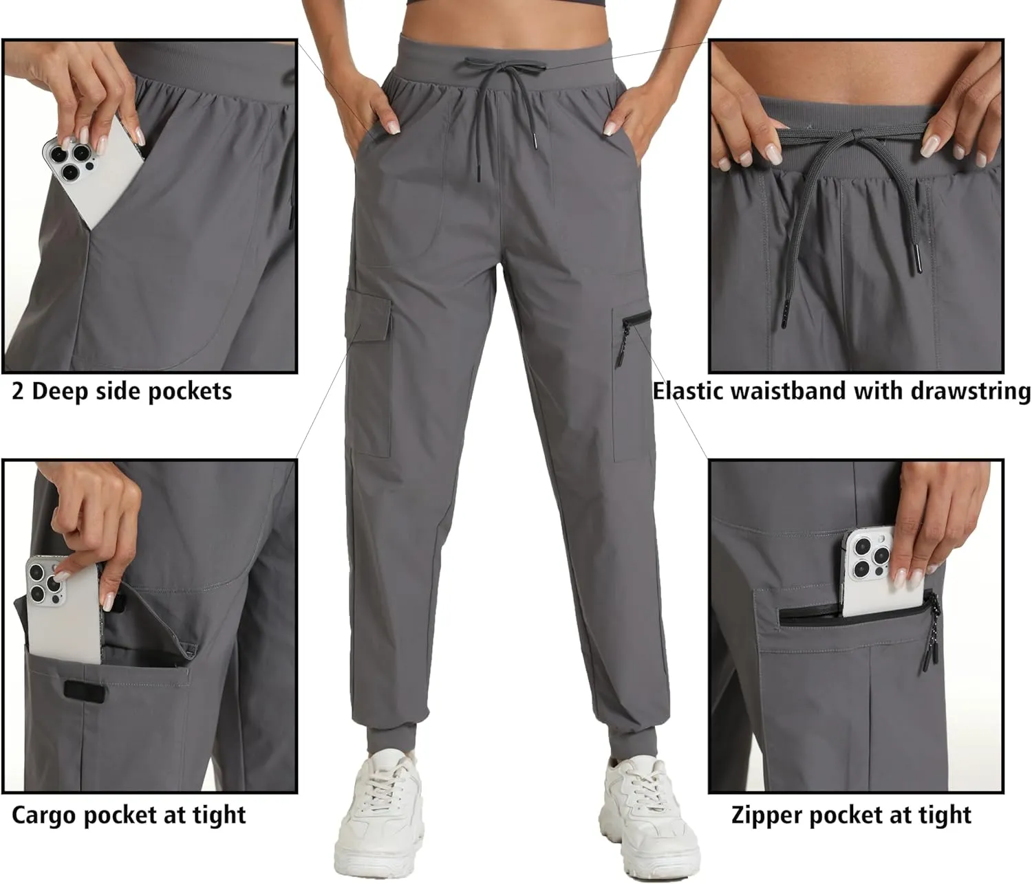 Women's Joggers with Pockets, Hiking Cargo Water Resistant Lightweight Pants for Women Workout Athletic Travel Camping