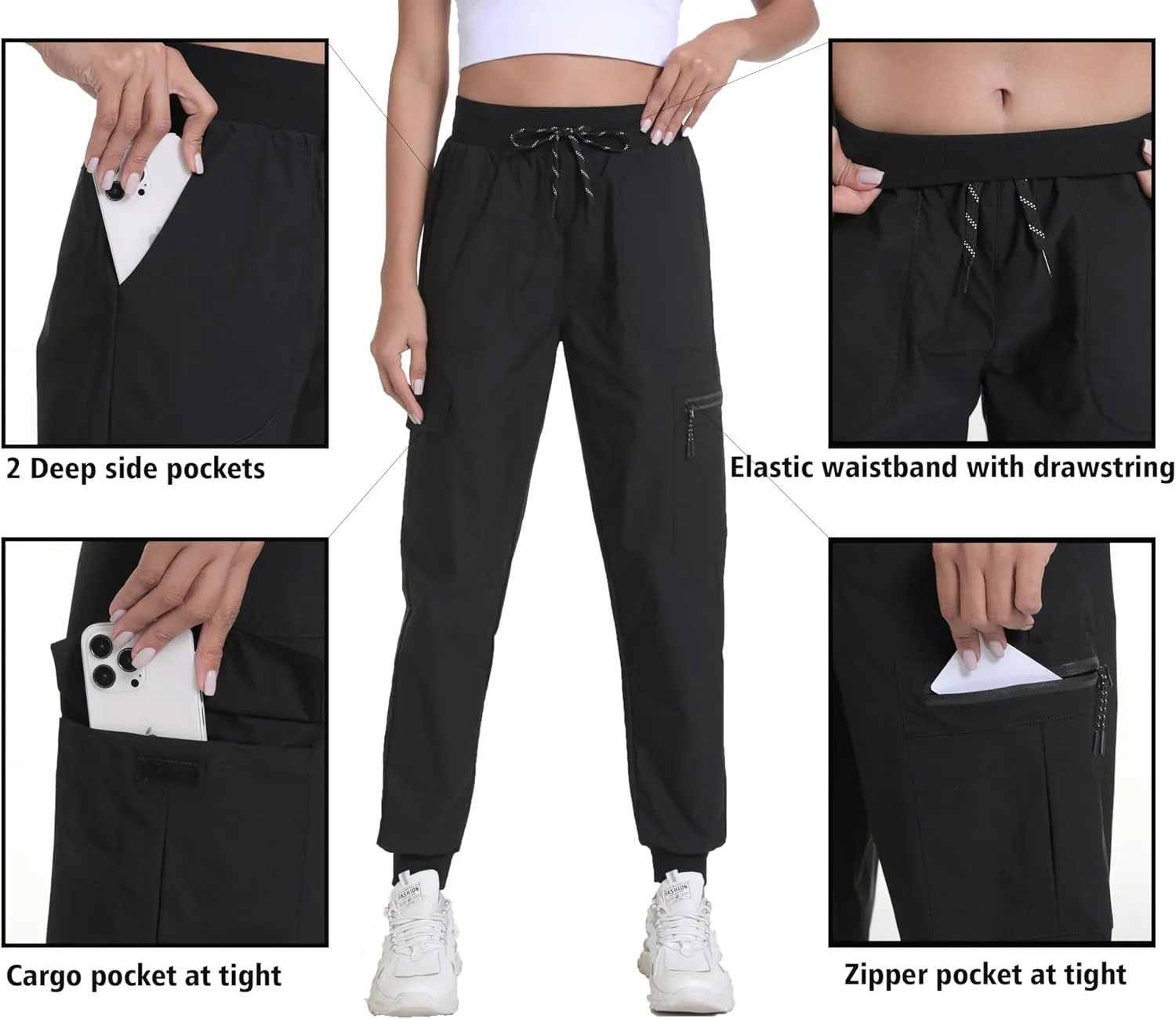 Women's Joggers with Pockets, Hiking Cargo Water Resistant Lightweight Pants for Women Workout Athletic Travel Camping
