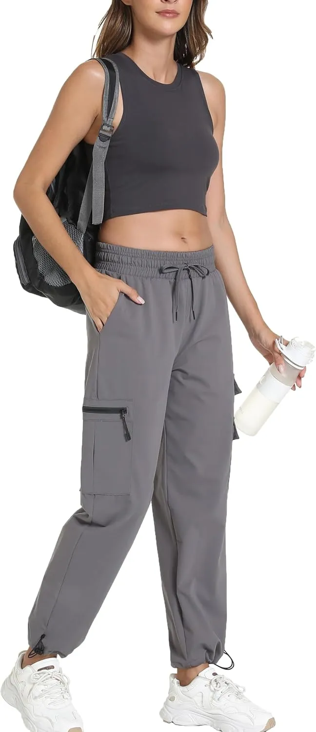 Women's Joggers with Pockets, Hiking Cargo Water Resistant Lightweight Pants for Women Workout Athletic Travel Camping