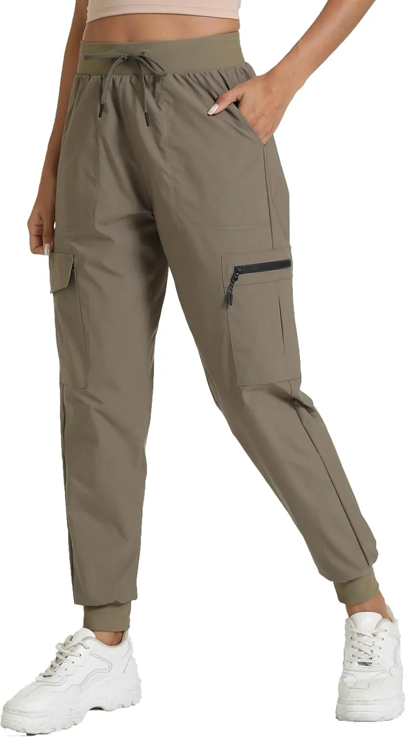 Women's Joggers with Pockets, Hiking Cargo Water Resistant Lightweight Pants for Women Workout Athletic Travel Camping