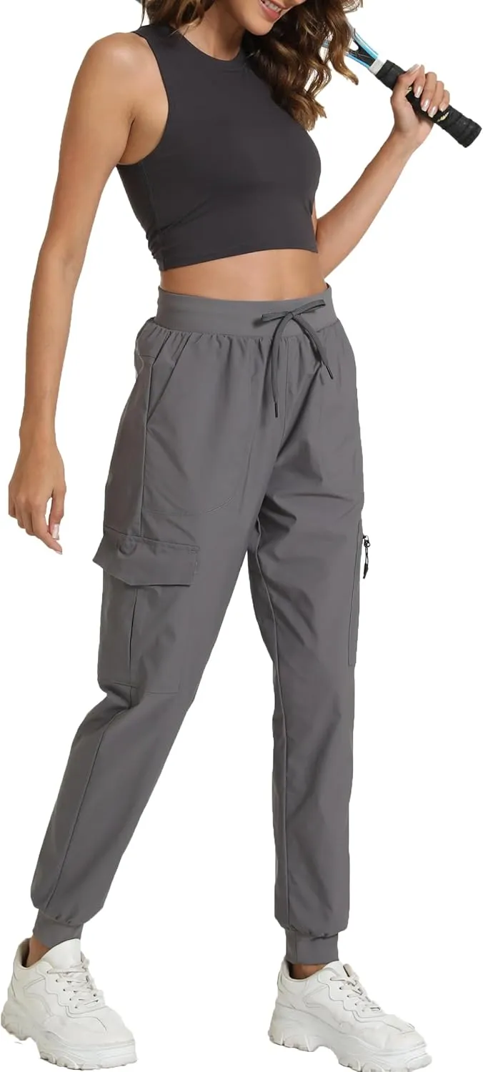Women's Joggers with Pockets, Hiking Cargo Water Resistant Lightweight Pants for Women Workout Athletic Travel Camping