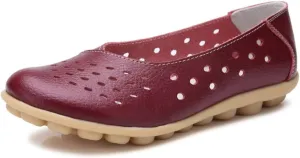 Women's Leather Shoes Loafers Slip-Ons Flats Casual Walking Driving Breathable Cutout