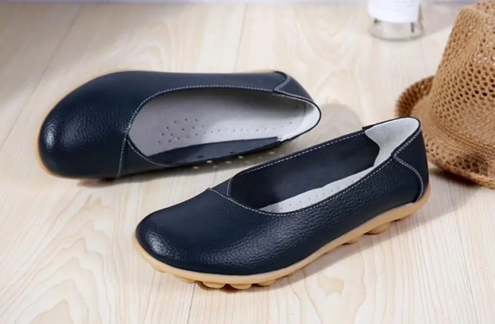 Women's Leather Shoes Loafers Slip-Ons Flats Casual Walking Driving