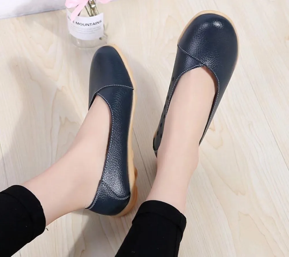 Women's Leather Shoes Loafers Slip-Ons Flats Casual Walking Driving