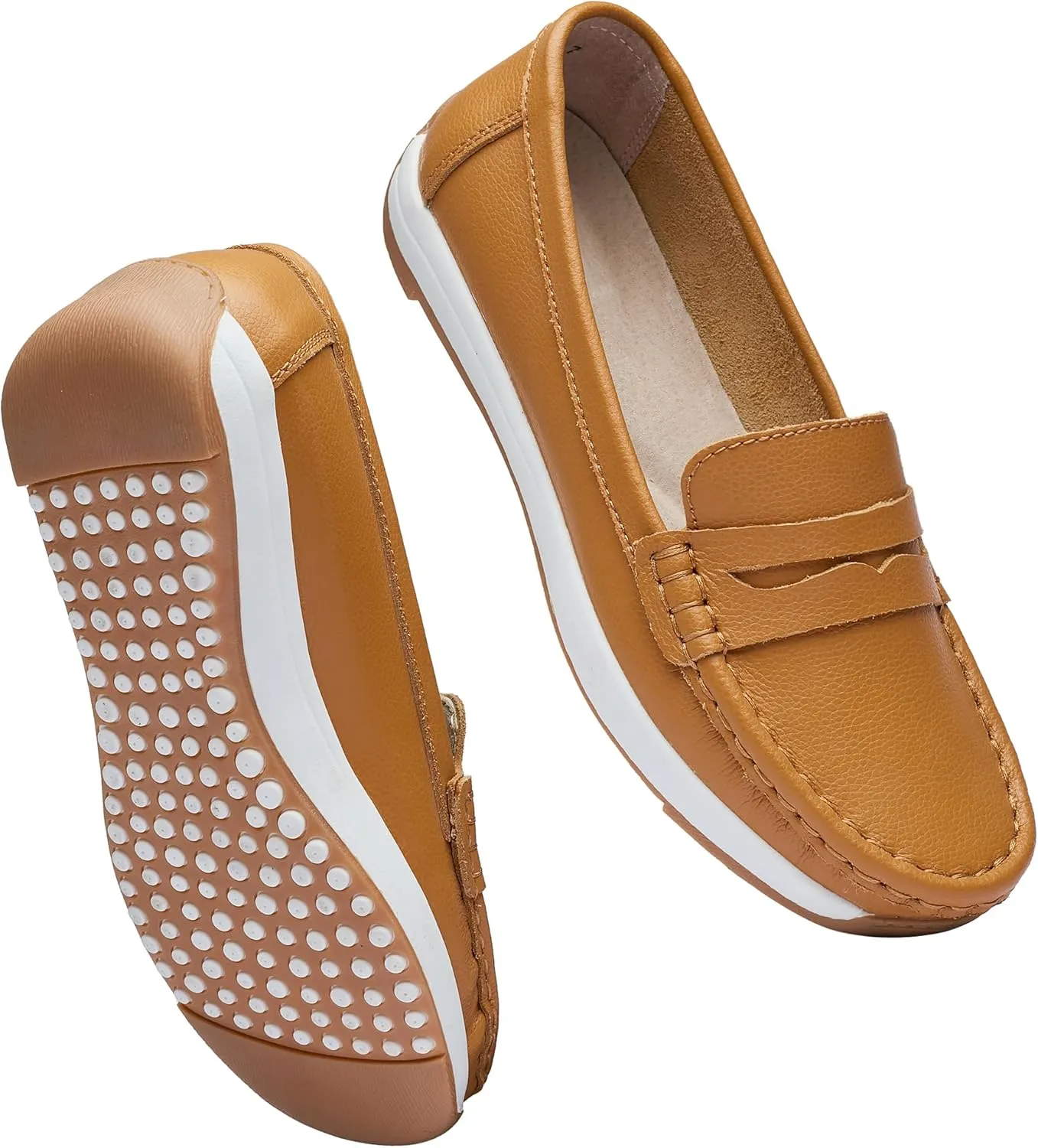 Women's Loafers Moccasin Casual Slip On Flat Shoes Comfortable Leather Driving Loafers Lightweight Nurse Work Shoes
