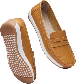 Women's Loafers Moccasin Casual Slip On Flat Shoes Comfortable Leather Driving Loafers Lightweight Nurse Work Shoes