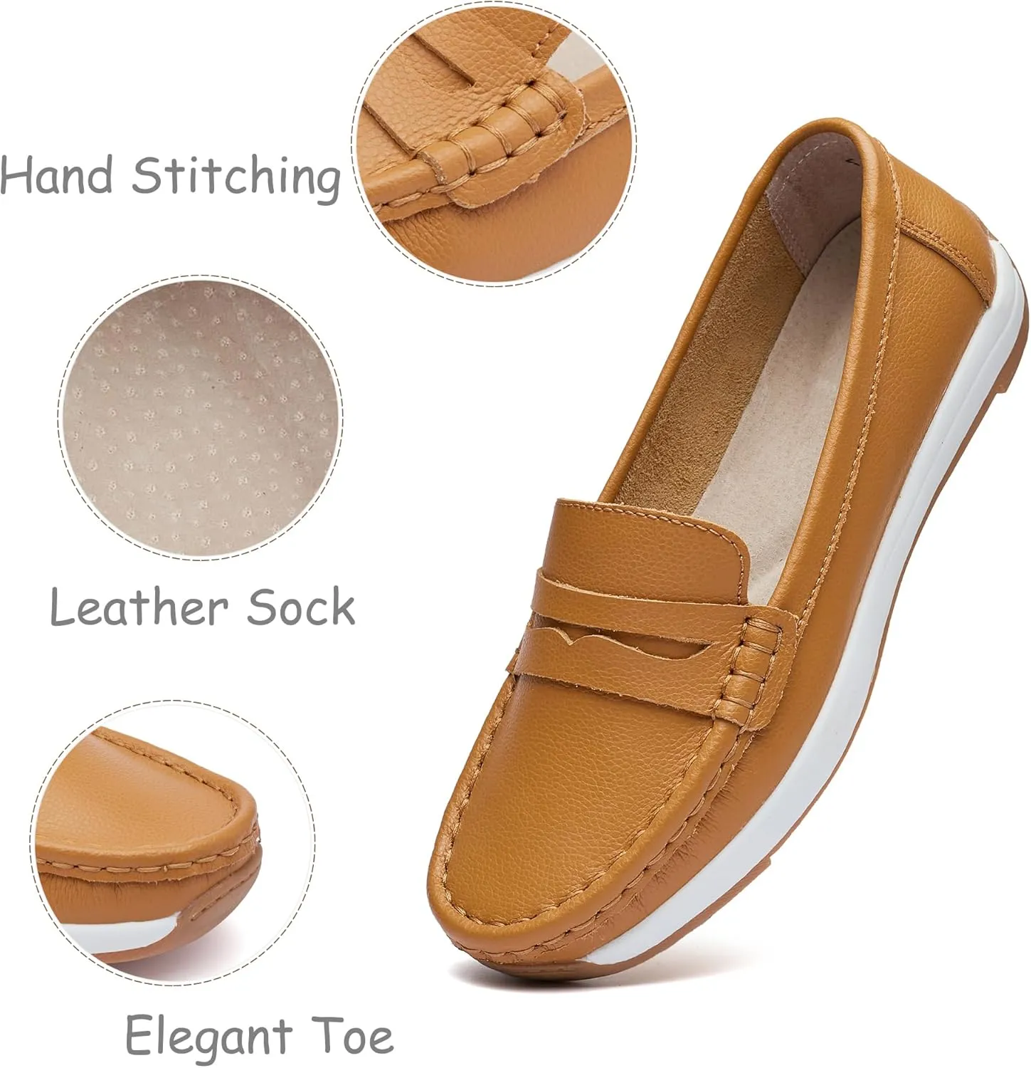 Women's Loafers Moccasin Casual Slip On Flat Shoes Comfortable Leather Driving Loafers Lightweight Nurse Work Shoes