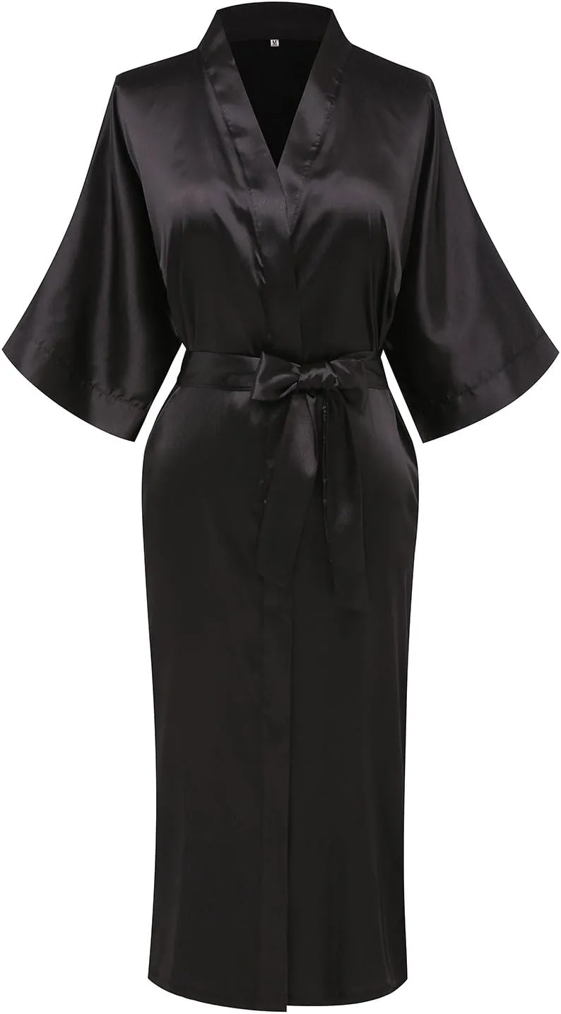 Women's Long Satin Bathrobe Kimono Nightgown Long Dress Gown for Bridal Shower