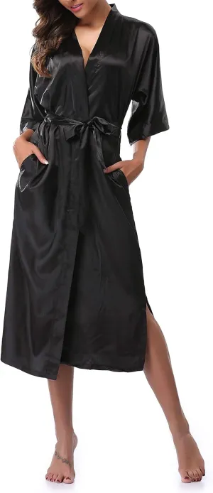 Women's Long Satin Bathrobe Kimono Nightgown Long Dress Gown for Bridal Shower