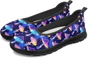 Womens Low Cut Shoes Casual Mesh Loafers Mushroom Tennis Sneakers Lightweight Slip On Fruit Print Breathable Shoe for Workout Walking
