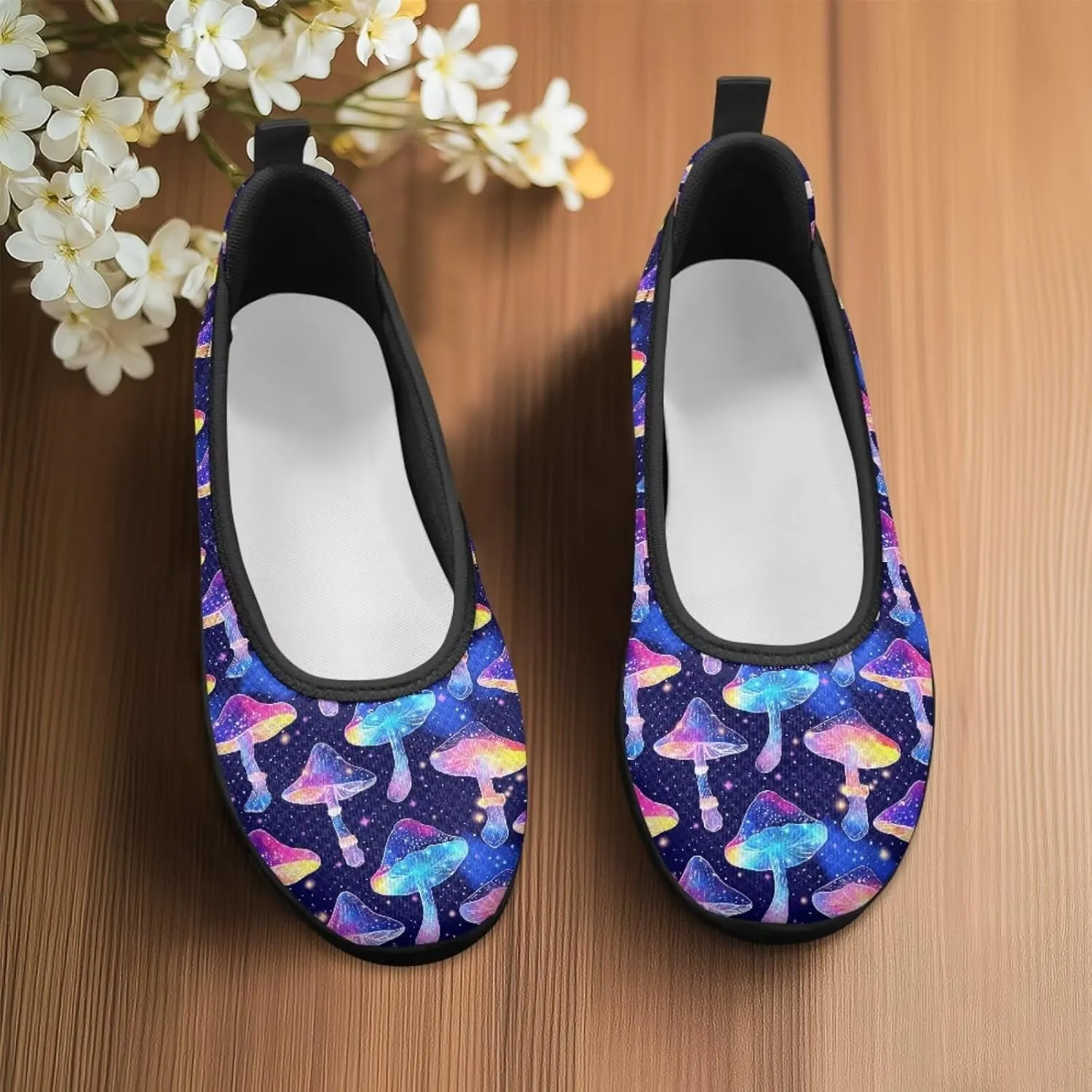 Womens Low Cut Shoes Casual Mesh Loafers Mushroom Tennis Sneakers Lightweight Slip On Fruit Print Breathable Shoe for Workout Walking
