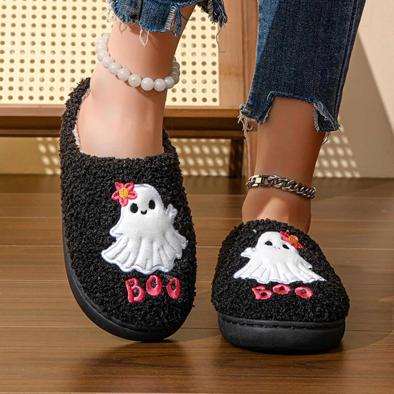 Womens Mens Plant Animal Fruit Slippers Retro Cozy Fluffy Plush Slipper Embroidered printing Warm Memory Foam Indoor Outdoor House Shoes