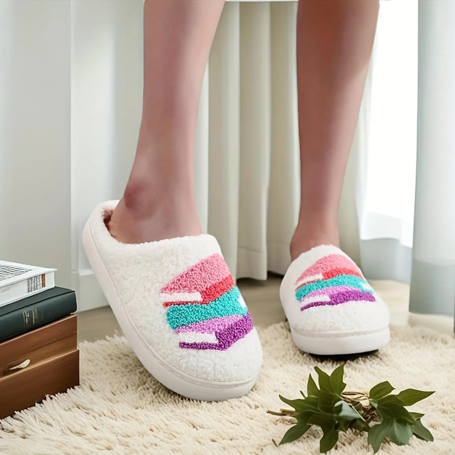 Womens Mens Plant Animal Fruit Slippers Retro Cozy Fluffy Plush Slipper Embroidered printing Warm Memory Foam Indoor Outdoor House Shoes