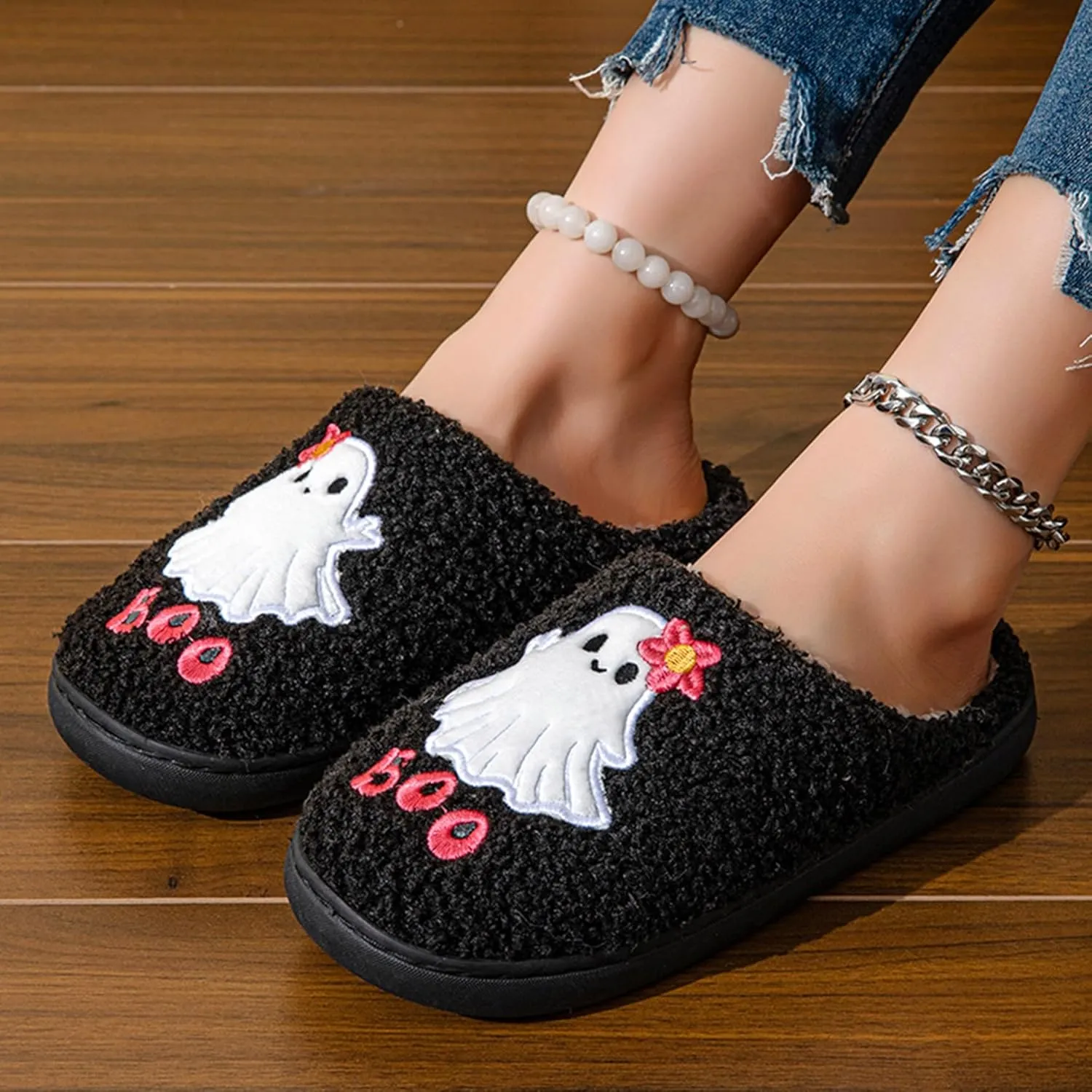 Womens Mens Plant Animal Fruit Slippers Retro Cozy Fluffy Plush Slipper Embroidered printing Warm Memory Foam Indoor Outdoor House Shoes