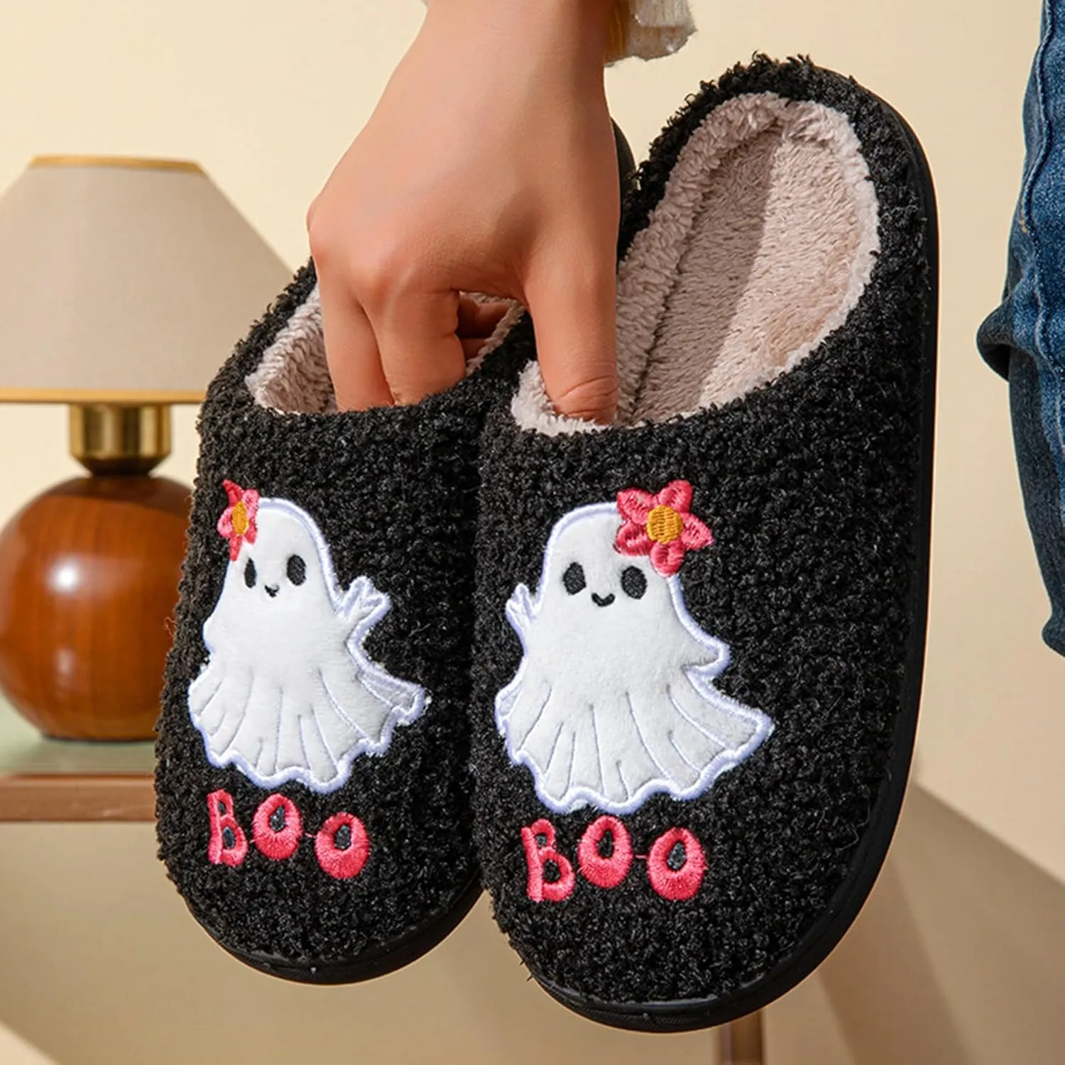 Womens Mens Plant Animal Fruit Slippers Retro Cozy Fluffy Plush Slipper Embroidered printing Warm Memory Foam Indoor Outdoor House Shoes