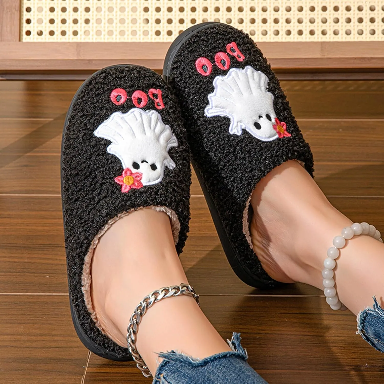 Womens Mens Plant Animal Fruit Slippers Retro Cozy Fluffy Plush Slipper Embroidered printing Warm Memory Foam Indoor Outdoor House Shoes