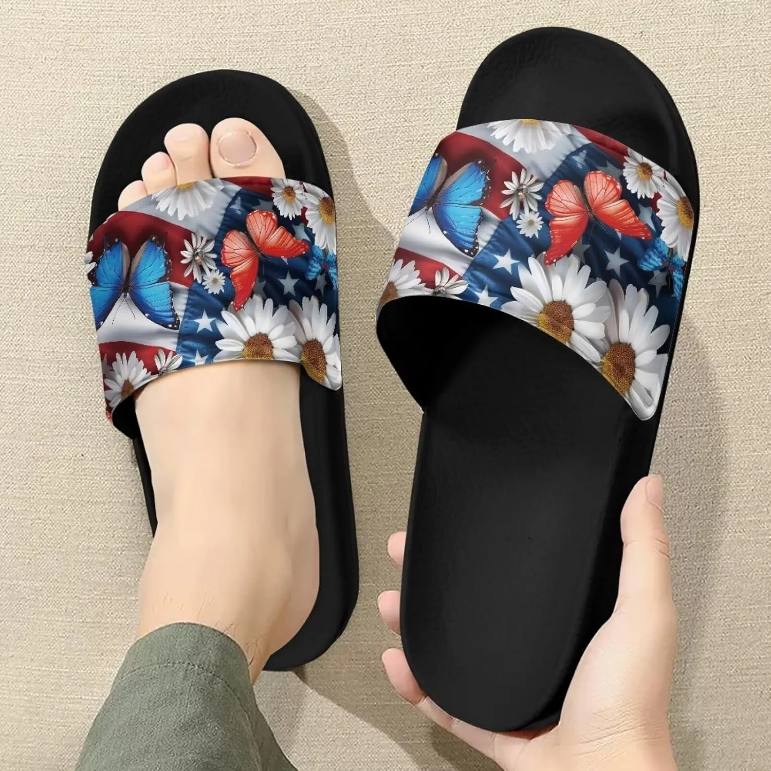 Women's Novelty Slides Sandals Casual Soft Sole Open Toe Non-Slip Single Band Slides Sandals