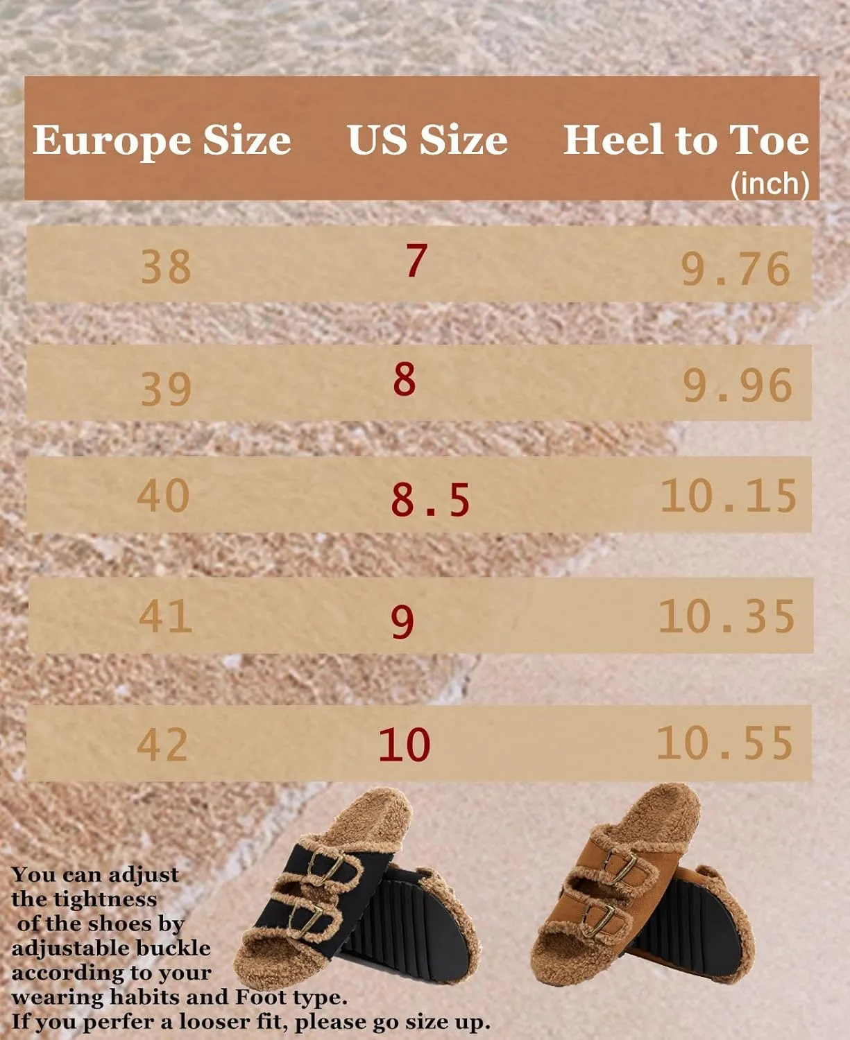 Womens Open Toe Slippers Fuzzy Warm Indoor House Winter Shoes Slippers for Womens Slide Sandals with Adjustable Buckles