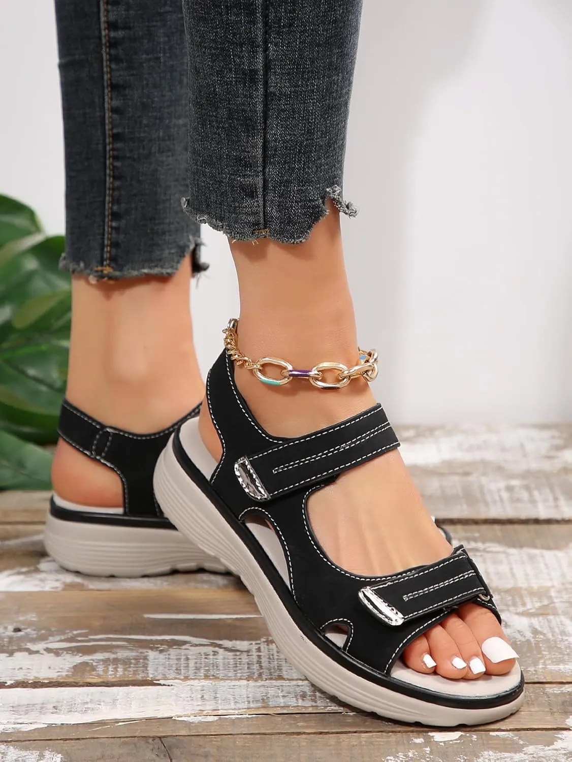 Women's Orthopedic Sport Sandals Shoes with Soft Cushion Foam Arch Support Casual Platform Shoes Dressy Back Strap
