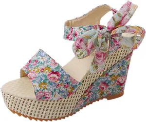 Women's Platform Sandals Wedge Open Toe Ankle Strap Lace Wedding Bridesmaid Shoes Summer Low Heel Lightweight Comfortable