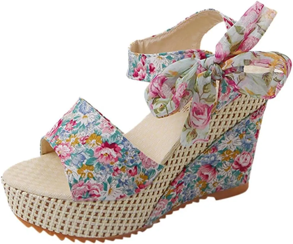 Women's Platform Sandals Wedge Open Toe Ankle Strap Lace Wedding Bridesmaid Shoes Summer Low Heel Lightweight Comfortable