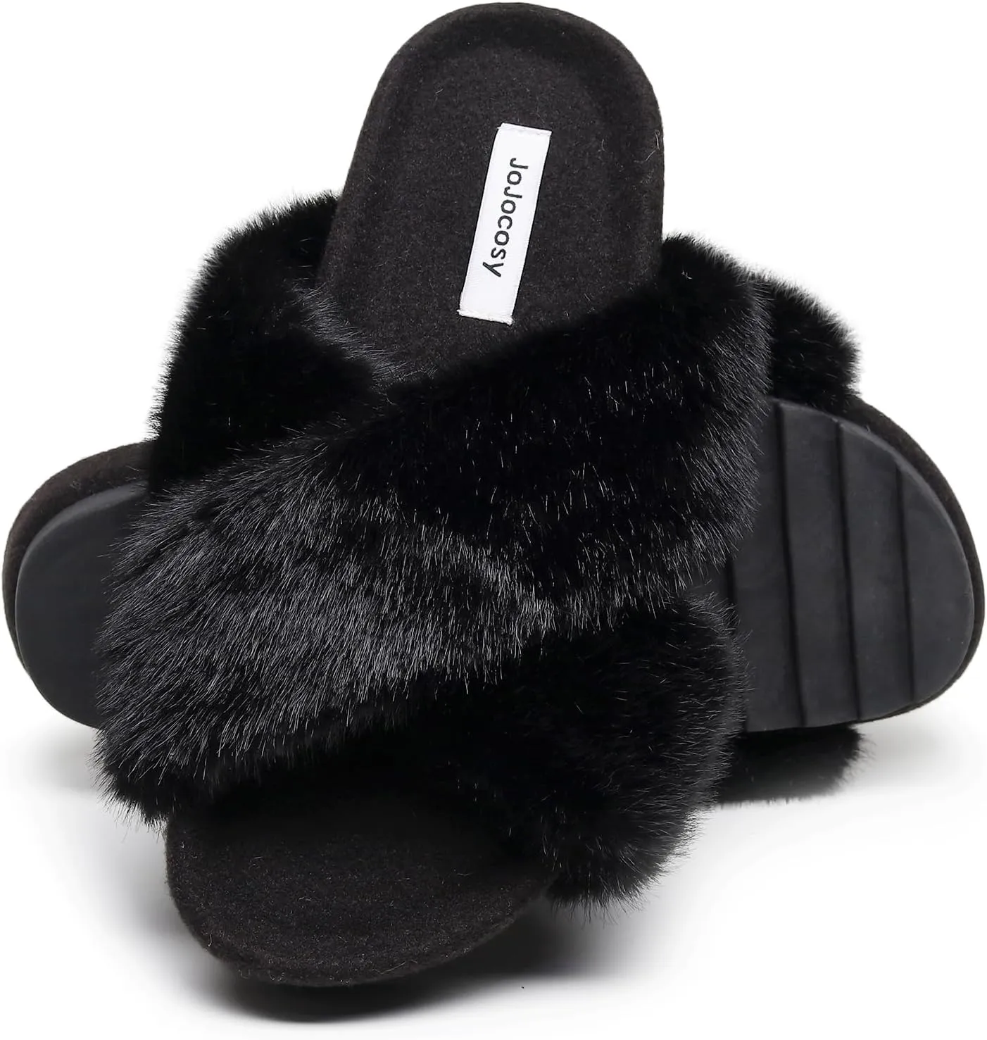 Women's Premium Rich Plush Warm Scuff Comfy EVA Footbed Breathable Cross Band Indoor Lady Platform Soles Slippers
