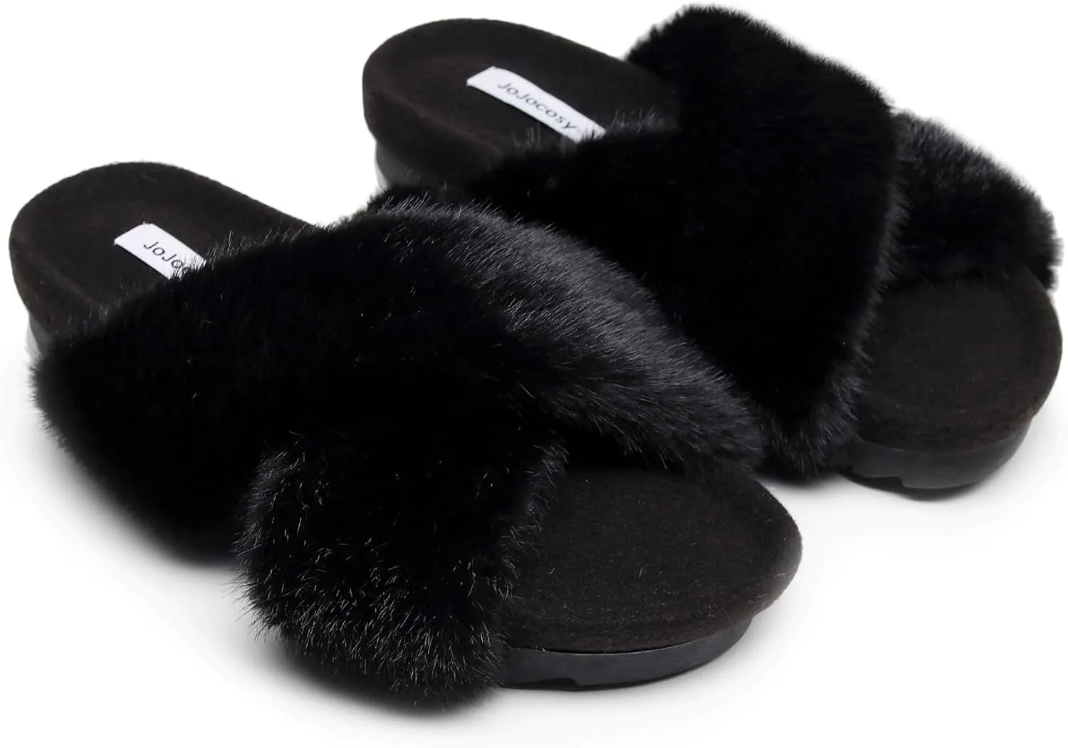 Women's Premium Rich Plush Warm Scuff Comfy EVA Footbed Breathable Cross Band Indoor Lady Platform Soles Slippers
