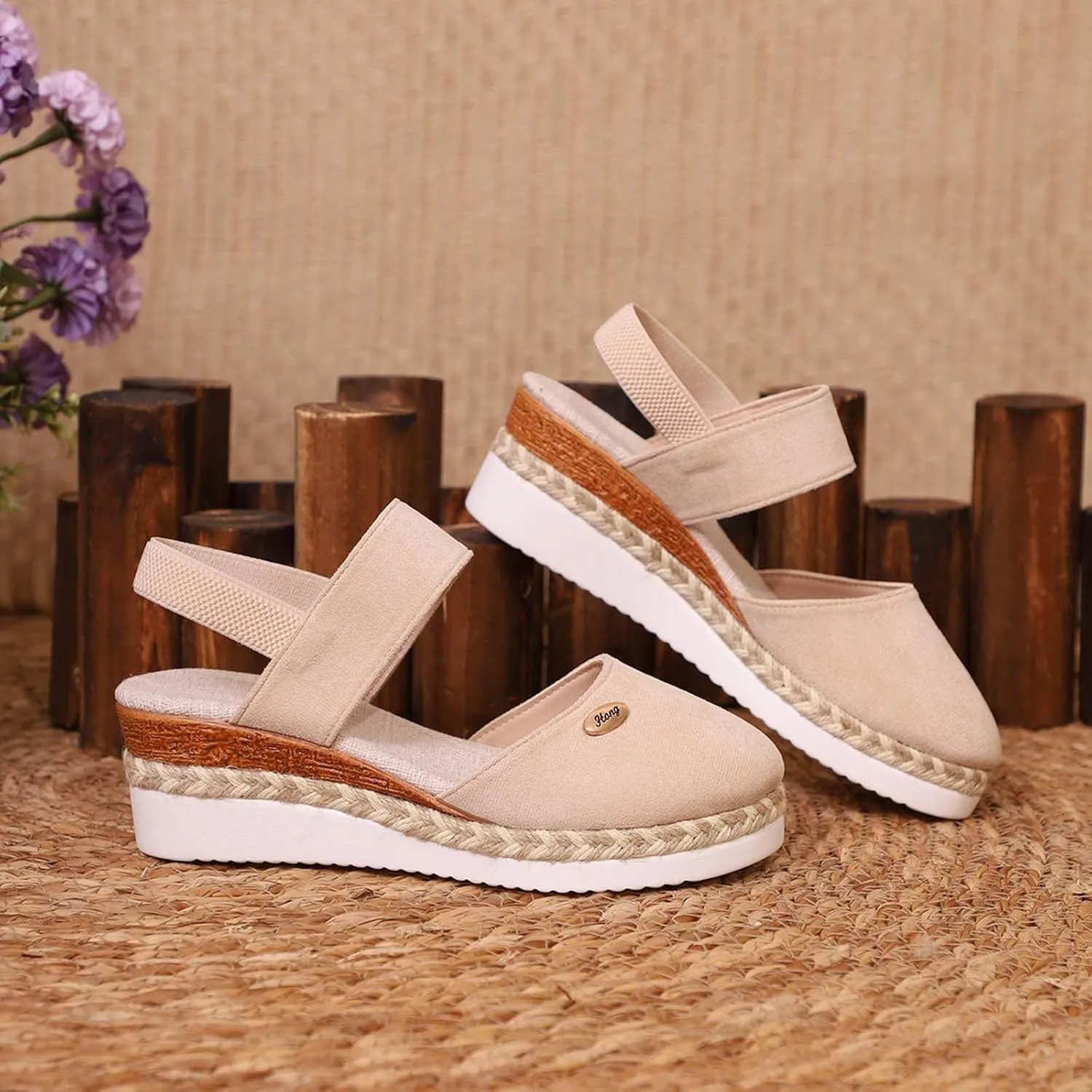 Womens Sandals 2025 Platform Suede Wedges Heel Sandals Slip On Sandals Flatform Closed Toe Beach Sandals