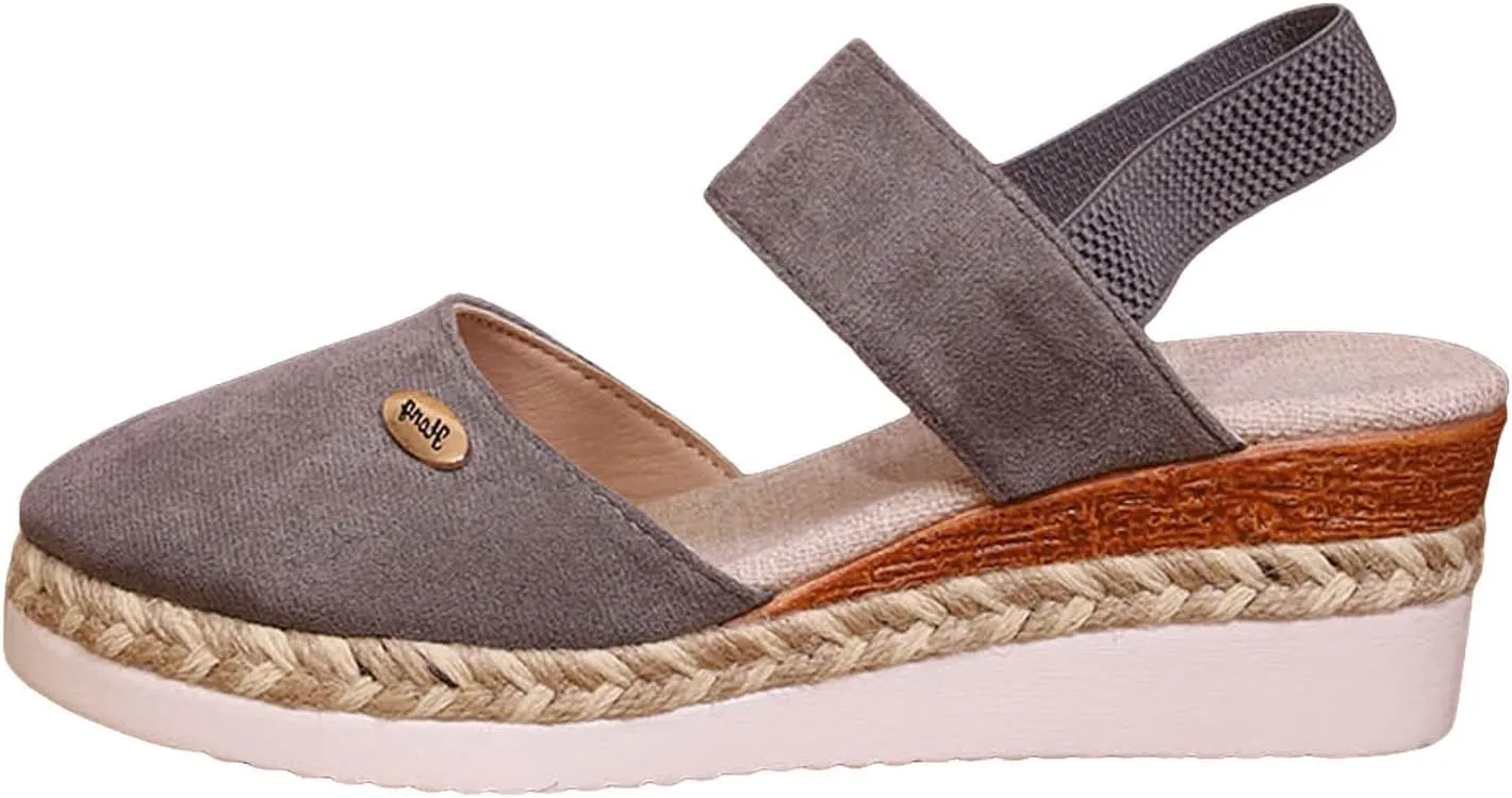 Womens Sandals 2025 Platform Suede Wedges Heel Sandals Slip On Sandals Flatform Closed Toe Beach Sandals