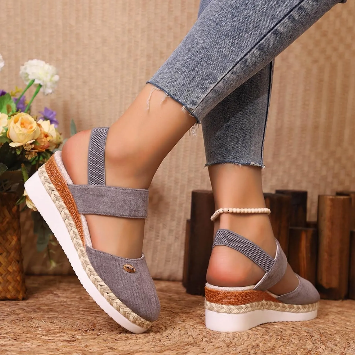 Womens Sandals 2025 Platform Suede Wedges Heel Sandals Slip On Sandals Flatform Closed Toe Beach Sandals