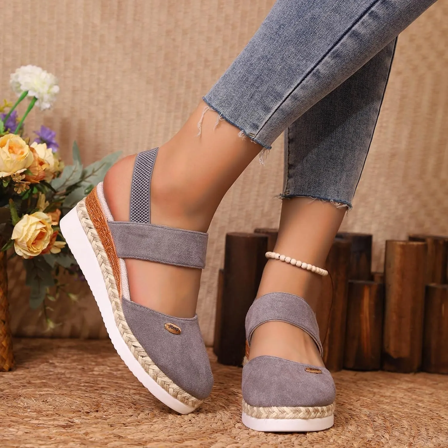 Womens Sandals 2025 Platform Suede Wedges Heel Sandals Slip On Sandals Flatform Closed Toe Beach Sandals
